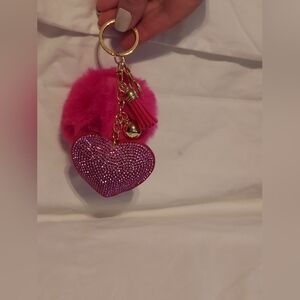 Pink Heart Keychain with Gold Accents